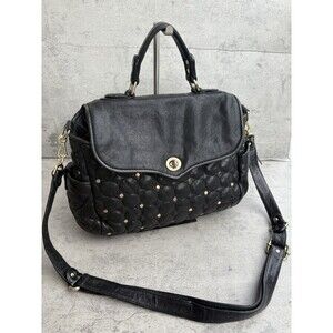 Rebecca Minkoff Black Quilted Leather Crossbody Bag Studded Clutch Tassel Purse